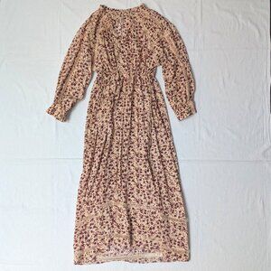 Dodo Bar Or Pink/Red Floral Print Drawstring Long Sleeve Midi Shift Dress Sz M